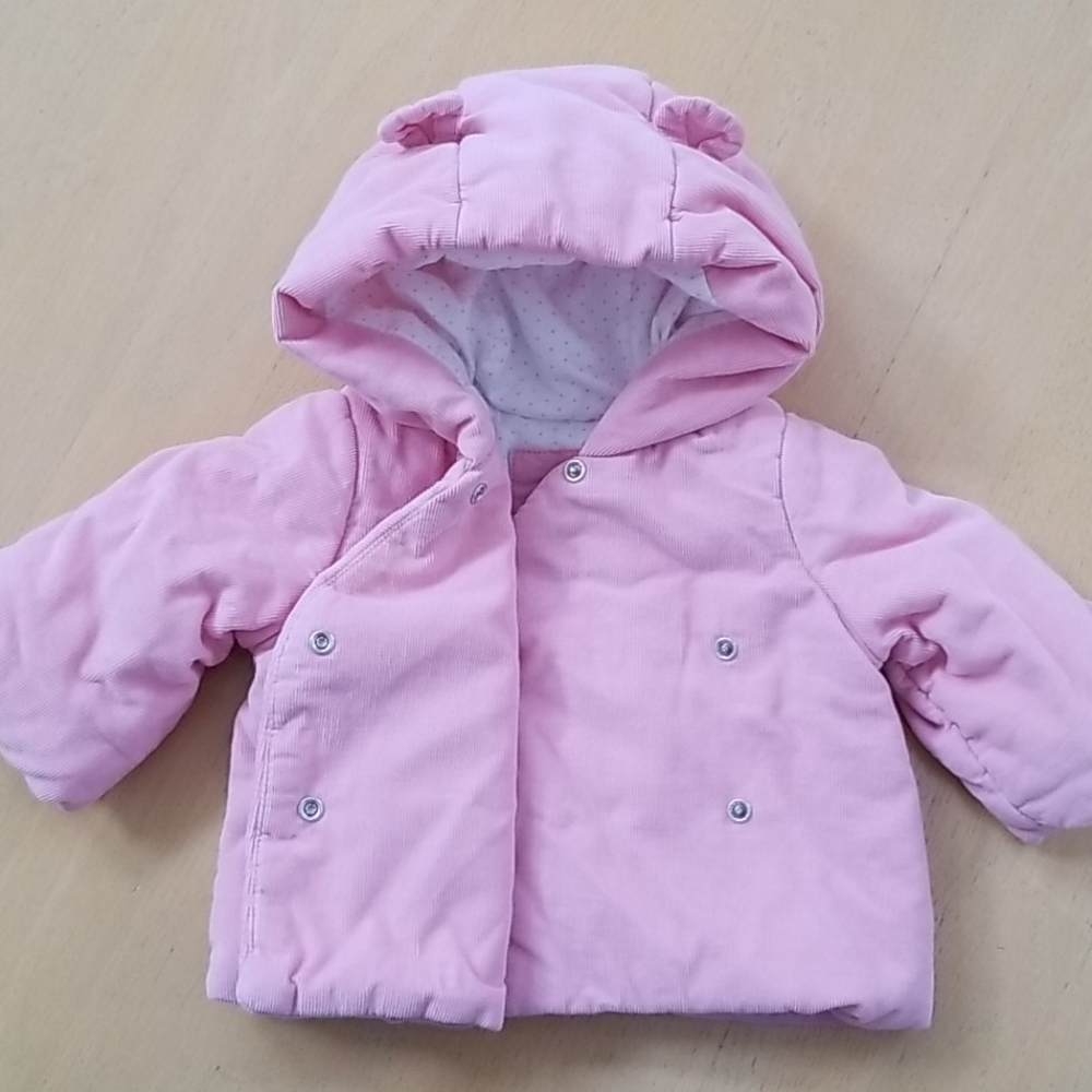 Baby Gap pink corduroy coat with bear ears 0-3 mos - Picture 7 of 12